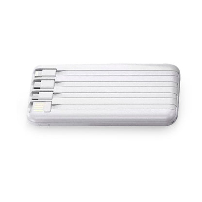 Banco de alimentação de bateria externa universal 10.000 mAh + carregamento sem fio Qi (4 conexões) Branco