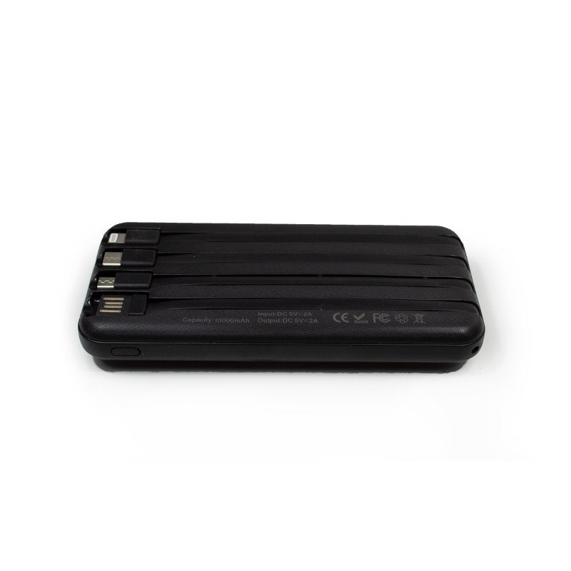 Banco de alimentação de bateria externa universal 10.000 mAh + carregamento sem fio Qi (4 conexões) Preto