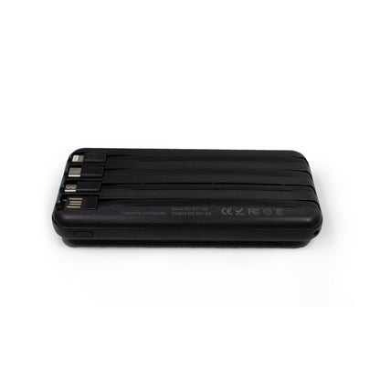Banco de alimentação de bateria externa universal 10.000 mAh + carregamento sem fio Qi (4 conexões) Preto