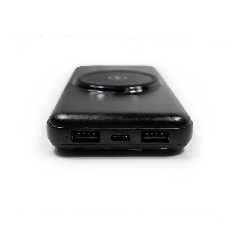 Banco de alimentação de bateria externa universal 10.000 mAh + carregamento sem fio Qi (4 conexões) Preto