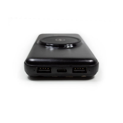 Banco de alimentação de bateria externa universal 10.000 mAh + carregamento sem fio Qi (4 conexões) Preto