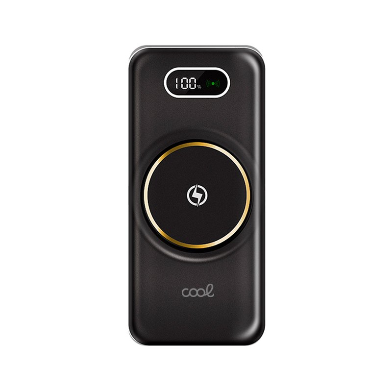 Banco de alimentação de bateria externa universal 10.000 mAh + carregamento sem fio Qi (4 conexões) Preto