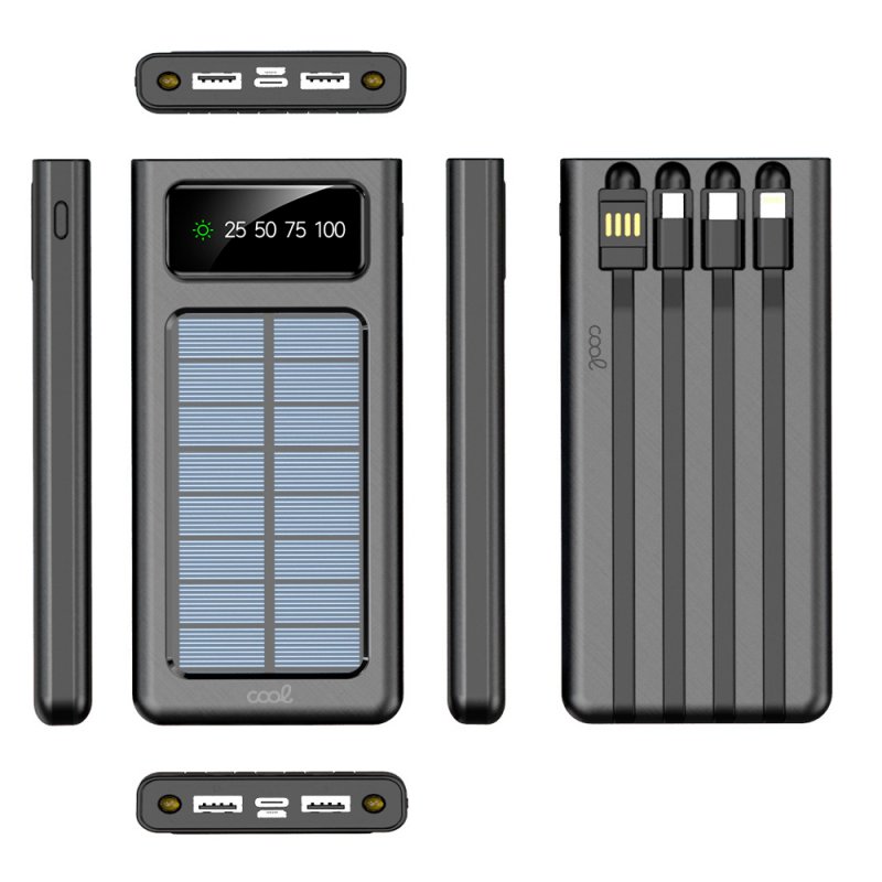 Bateria Externa Power Bank Universal 10.000 mAh + Painel Solar COOL (4 Conexões) Preto