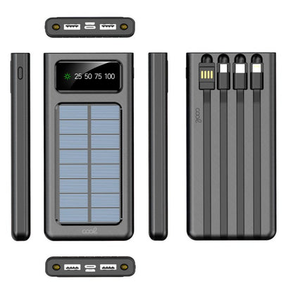 Bateria Externa Power Bank Universal 10.000 mAh + Painel Solar COOL (4 Conexões) Preto