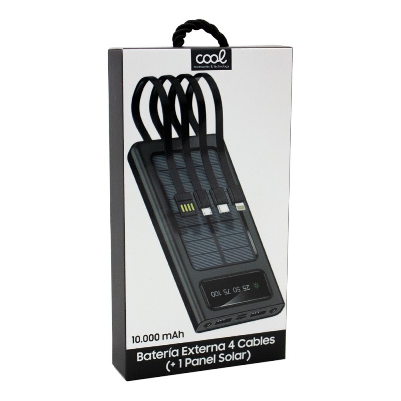 Bateria Externa Power Bank Universal 10.000 mAh + Painel Solar COOL (4 Conexões) Preto