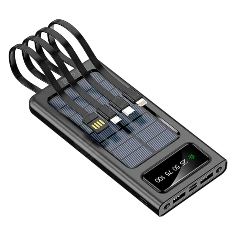 Bateria Externa Power Bank Universal 10.000 mAh + Painel Solar COOL (4 Conexões) Preto