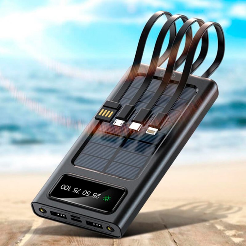 Bateria Externa Power Bank Universal 10.000 mAh + Painel Solar COOL (4 Conexões) Preto