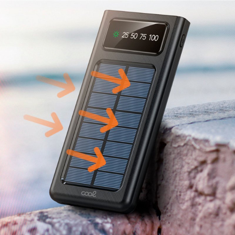 Bateria Externa Power Bank Universal 10.000 mAh + Painel Solar COOL (4 Conexões) Preto