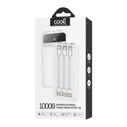 Bateria Externa Universal Power Bank 10.000 mAh + Carregamento Rápido 22,5W - 3A (3 conexões) Branco