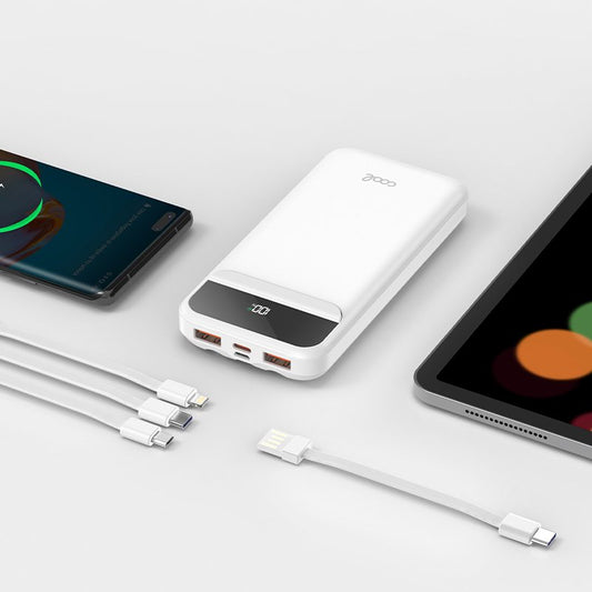 Bateria Externa Universal Power Bank 10.000 mAh + Carregamento Rápido 22,5W - 3A (3 conexões) Branco