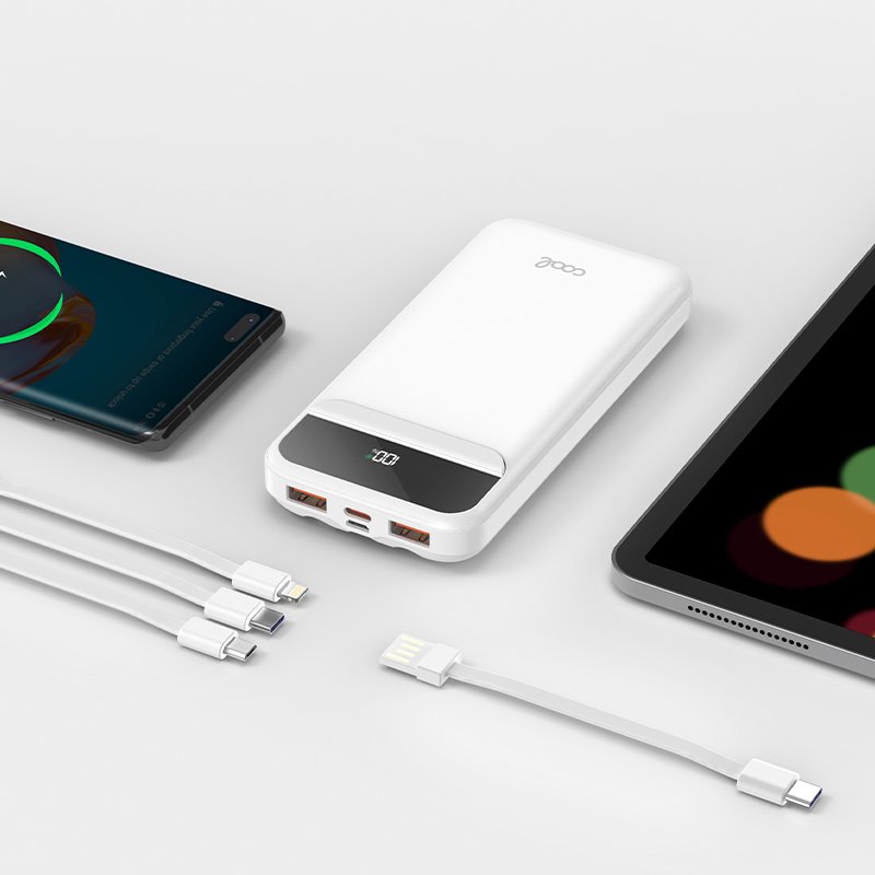 Bateria Externa Universal Power Bank 10.000 mAh + Carregamento Rápido 22,5W - 3A (3 conexões) Branco