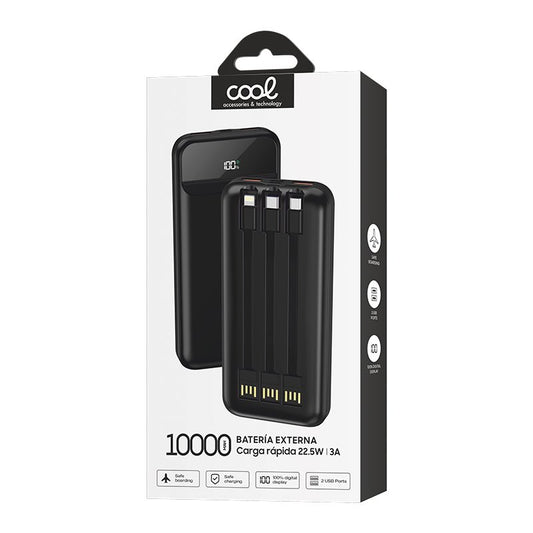Bateria Externa Universal Power Bank 10.000 mAh + Carregamento Rápido 22,5W - 3A (3 conexões) Preto