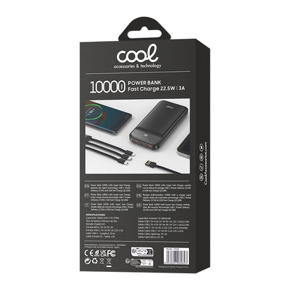 Bateria Externa Universal Power Bank 10.000 mAh + Carregamento Rápido 22,5W - 3A (3 conexões) Preto