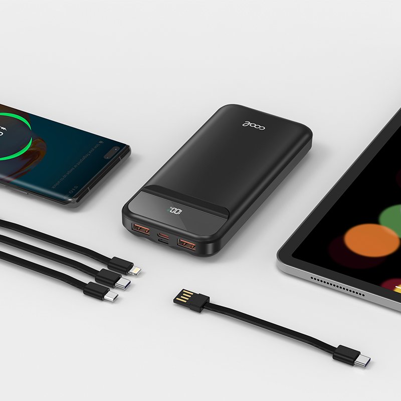 Bateria Externa Universal Power Bank 10.000 mAh + Carregamento Rápido 22,5W - 3A (3 conexões) Preto