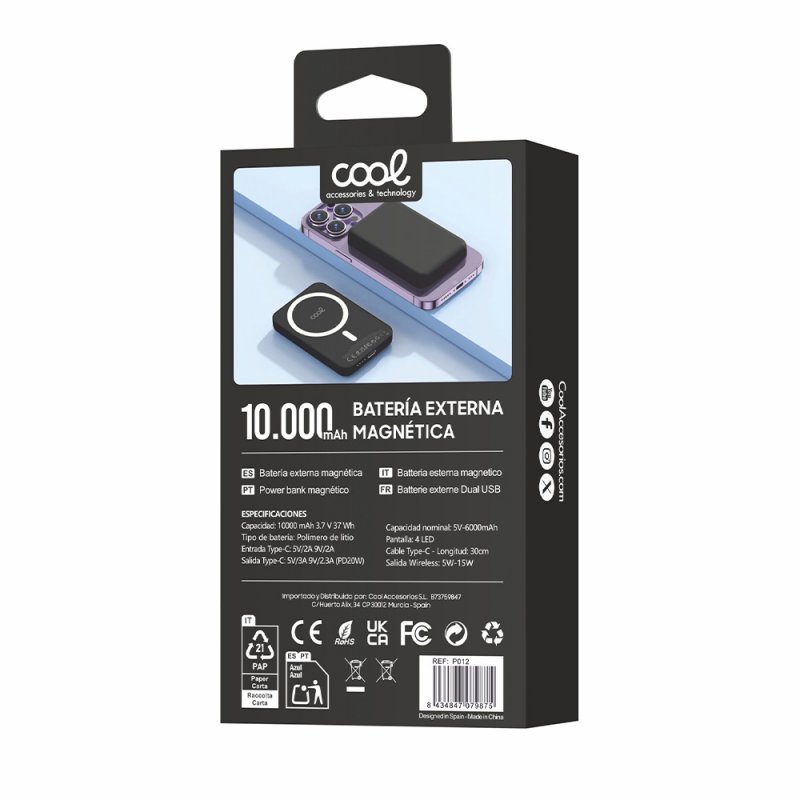 Bateria Externa Universal Power Bank 10.000 mAh Magnetic COOL Preto