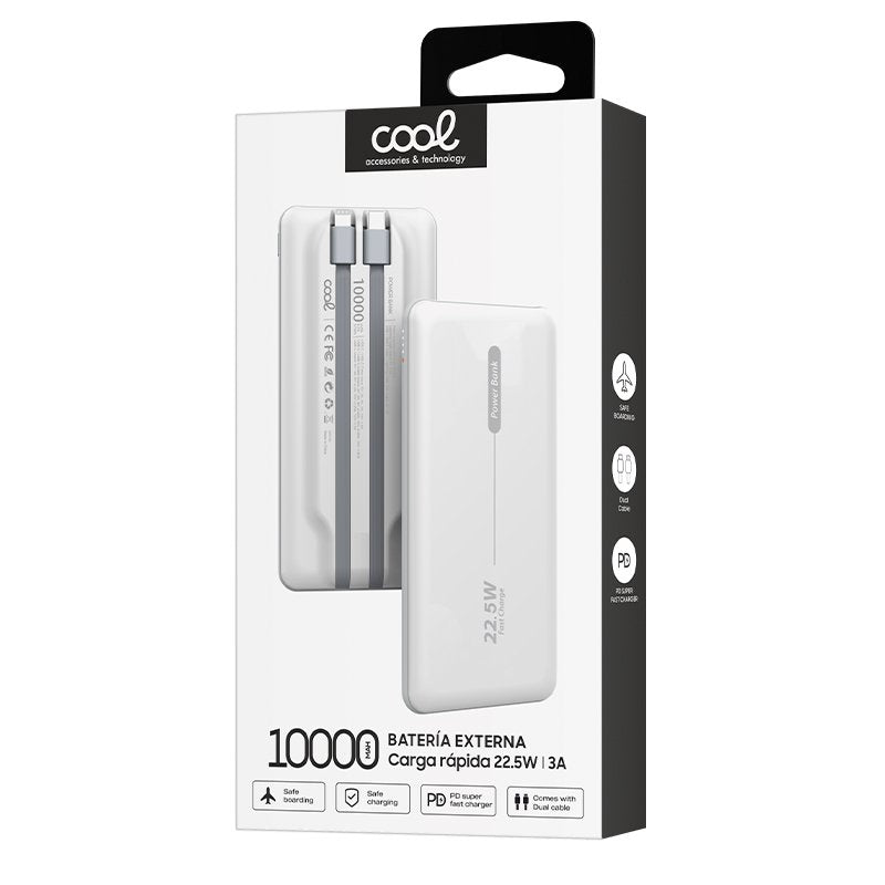 Bateria Externa Universal Power Bank 10.000 mAh PD 22,5W (2 conexões) Branco