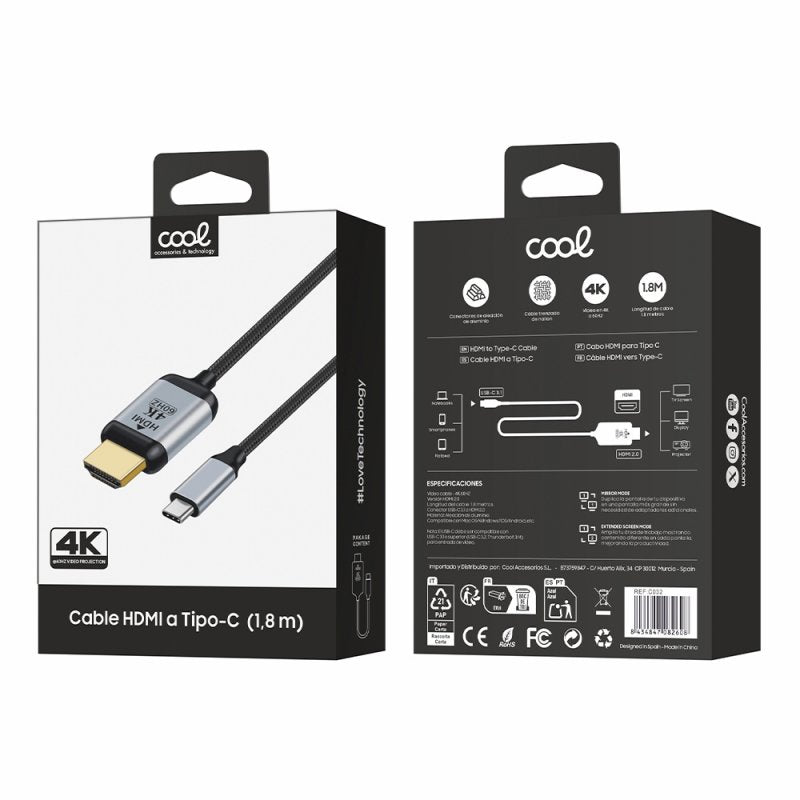 Cabo HDMI para Tipo-C Áudio-Vídeo Universal (1,8 m) Ultra 4K COOL