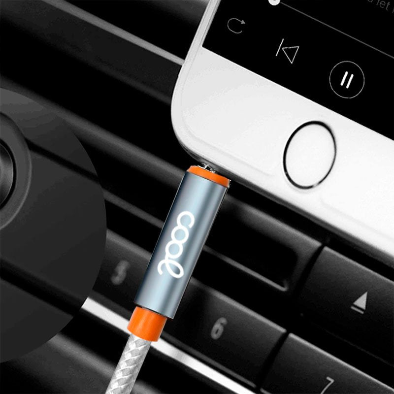 Cabo Jack 3,5 mm para Jack 3,5 mm COOL Áudio-Áudio Nylon Prata (1m)