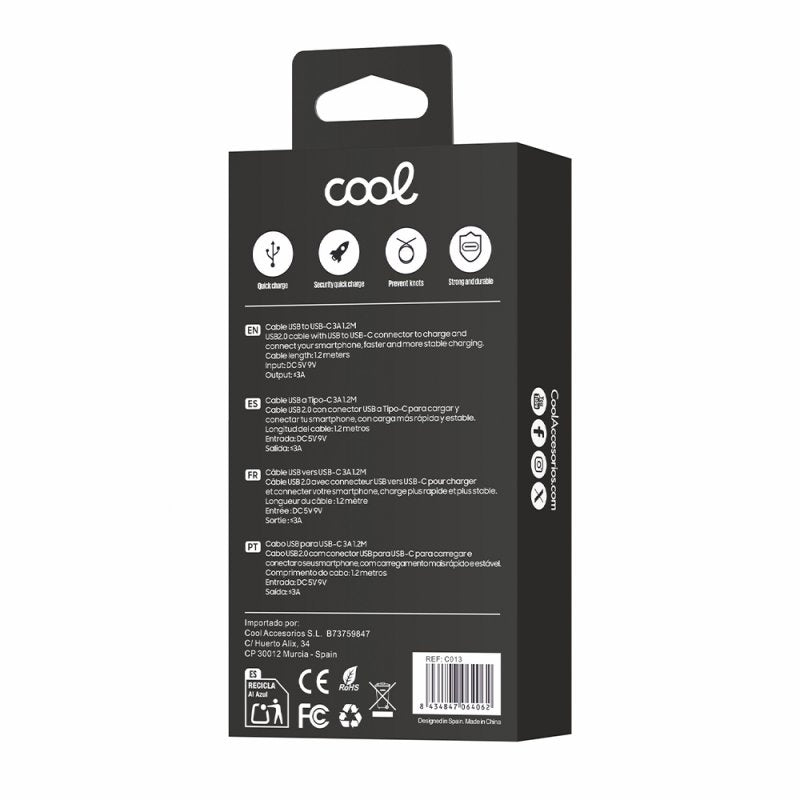 Cabo USB COOL Nylon Universal Tipo C (1,2 metros)