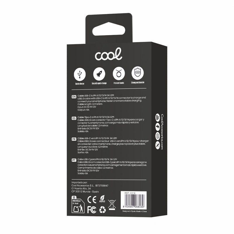 Cabo USB COOL Nylon Universal Tipo C para Lightning (1,2 metros)