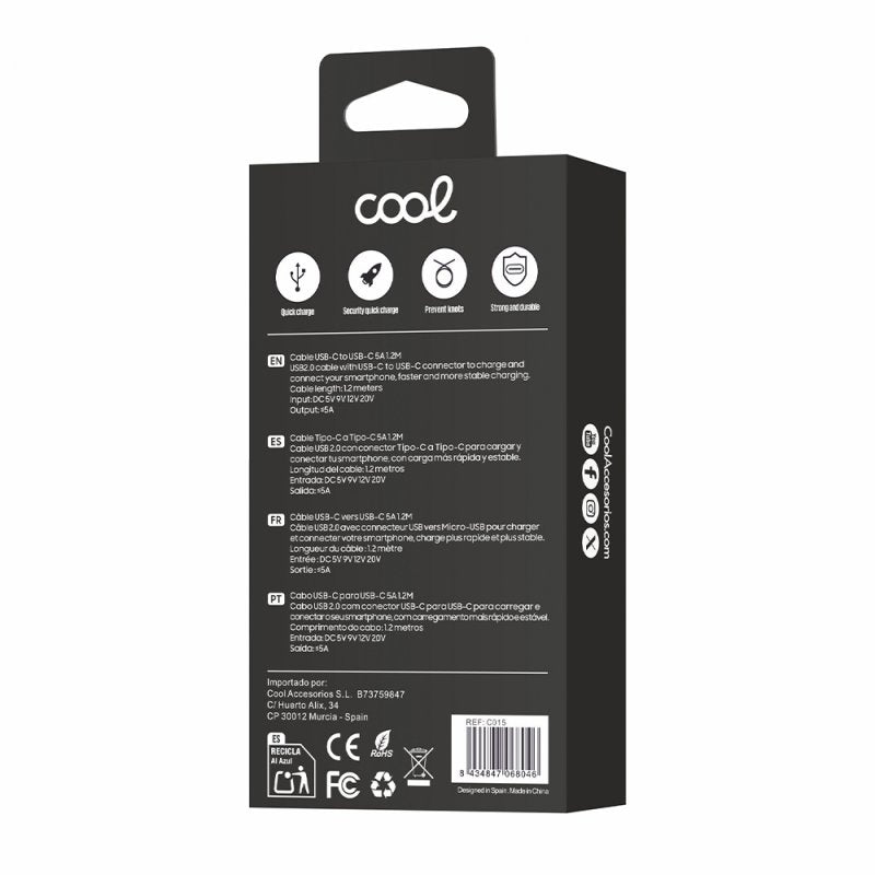 Cabo USB COOL Nylon Universal Tipo C para Tipo C (1,2 metros)