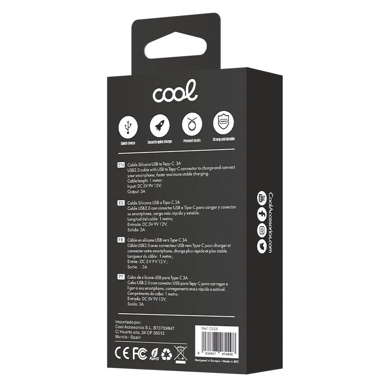 Cabo USB COOL Silicone Universal Tipo C Azul Céu (1 metro)