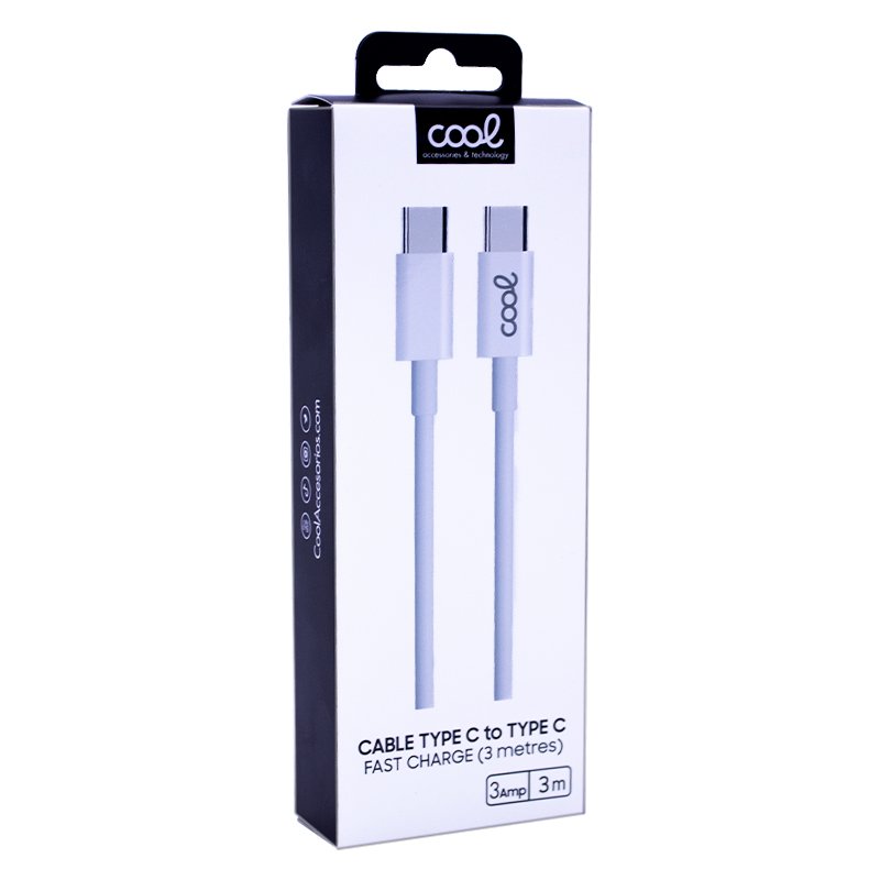 Cabo USB COOL Universal TYPE-C a TYPE-C (3 metros) Branco 3 Amp