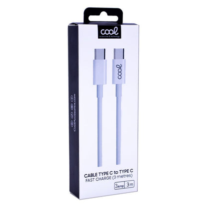 Cabo USB COOL Universal TYPE-C a TYPE-C (3 metros) Branco 3 Amp