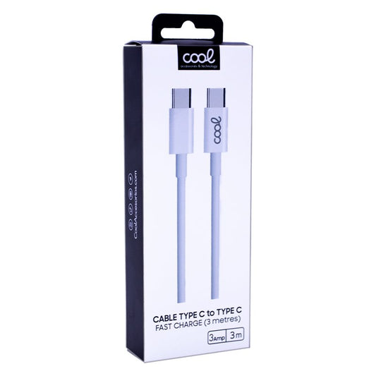 Cabo USB COOL Universal TYPE-C a TYPE-C (3 metros) Branco 3 Amp