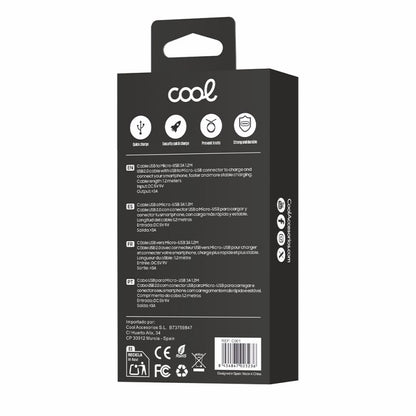 Cabo USB universal COOL compatível (Micro-Usb) 1,2 metros Preto 2,4 Amp