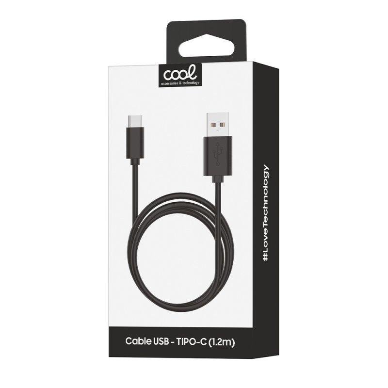 Cabo USB universal COOL compatível TYPE-C (1,2 metros) Preto 2,4 Amp