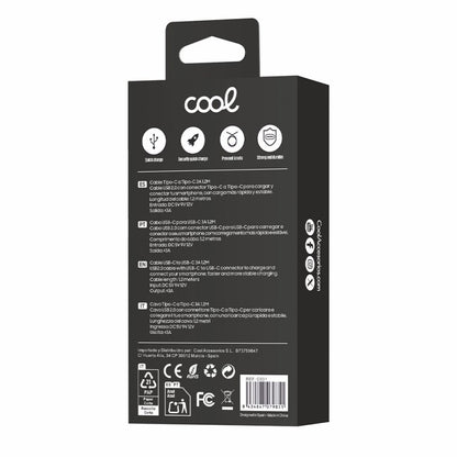 Cabo USB universal COOL compatível TYPE-C a TYPE-C (1 metro) Preto 3 Amp