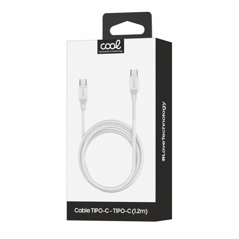 Cabo USB universal COOL compatível TYPE-C a TYPE-C (1.2 metros) Branco 3 Amp