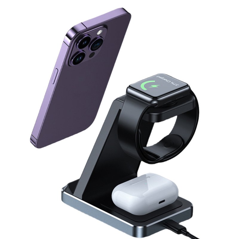 Carregador Base Dock Qi Sem Fio 3 em 1 COOL Preto