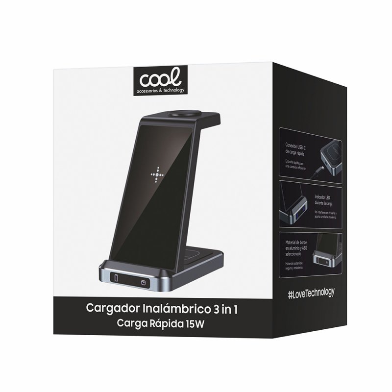Carregador Base Dock Qi Sem Fio 3 em 1 COOL Preto