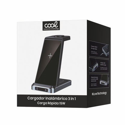 Carregador Base Dock Qi Sem Fio 3 em 1 COOL Preto