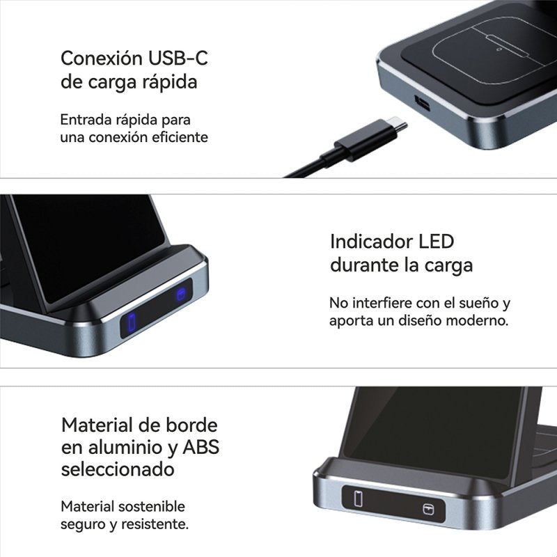 Carregador Base Dock Qi Sem Fio 3 em 1 COOL Preto