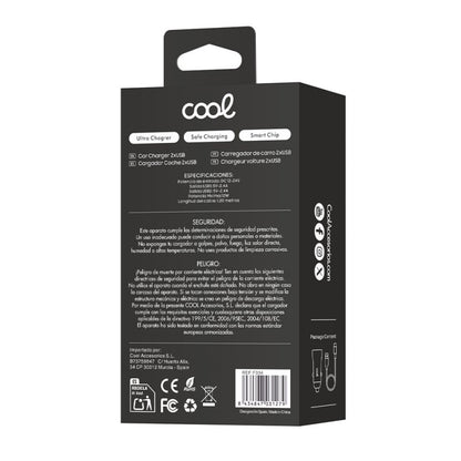 Carregador de carro cabo tipo C (2 x USB) COOL 2.4A Kit 2 em 1 preto