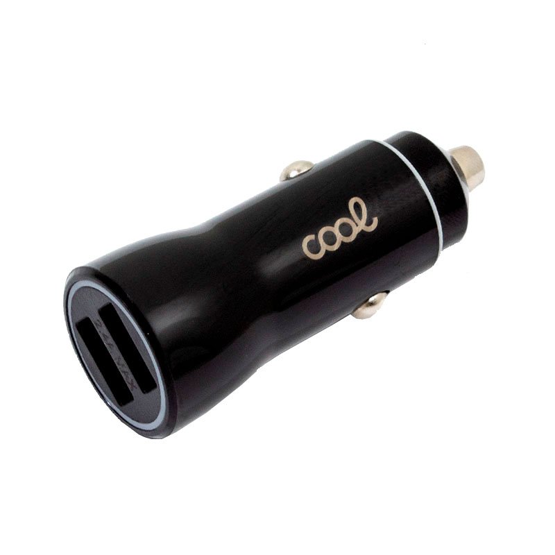 Carregador de carro cabo tipo C (2 x USB) COOL 2.4A Kit 2 em 1 preto