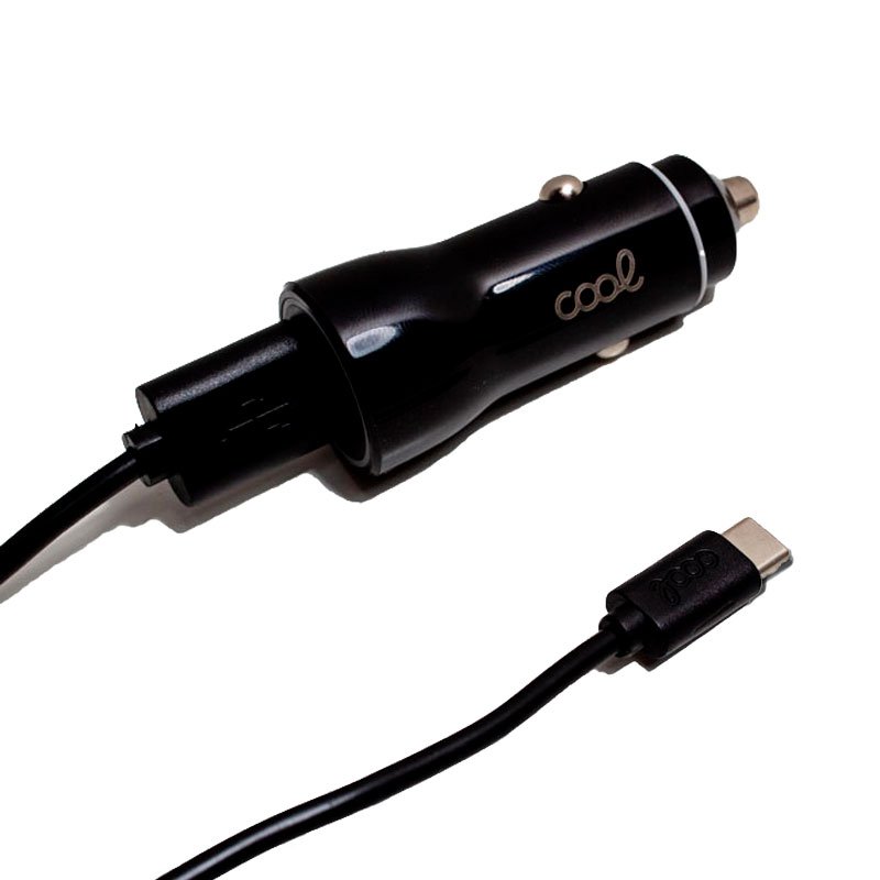 Carregador de carro cabo tipo C (2 x USB) COOL 2.4A Kit 2 em 1 preto