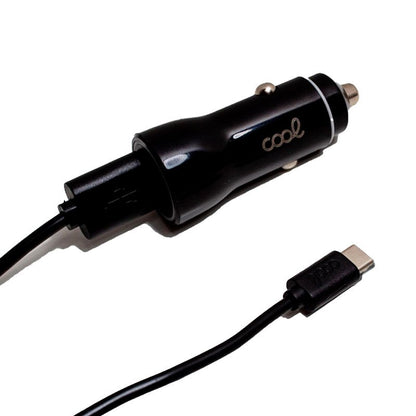 Carregador de carro cabo tipo C (2 x USB) COOL 2.4A Kit 2 em 1 preto