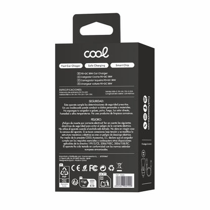 Carregador de Carro Cabo Tipo-C (2 x USB + Tipo-C) COOL 38W Kit 2 em 1 Preto