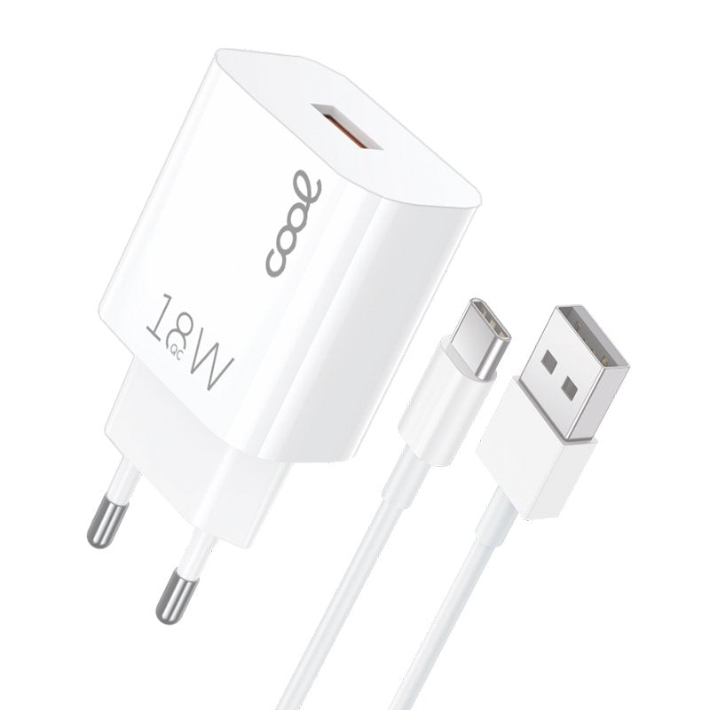 Carregador de Rede Conector Tipo-C Universal 3 Amp (Carga Rápida) COOL Kit 2 em 1 Branco