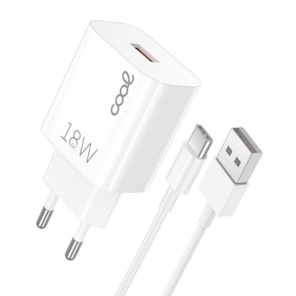 Carregador de Rede Conector Tipo-C Universal 3 Amp (Carga Rápida) COOL Kit 2 em 1 Branco