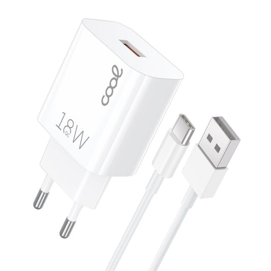 Carregador de Rede Conector Tipo-C Universal 3 Amp (Carga Rápida) COOL Kit 2 em 1 Branco