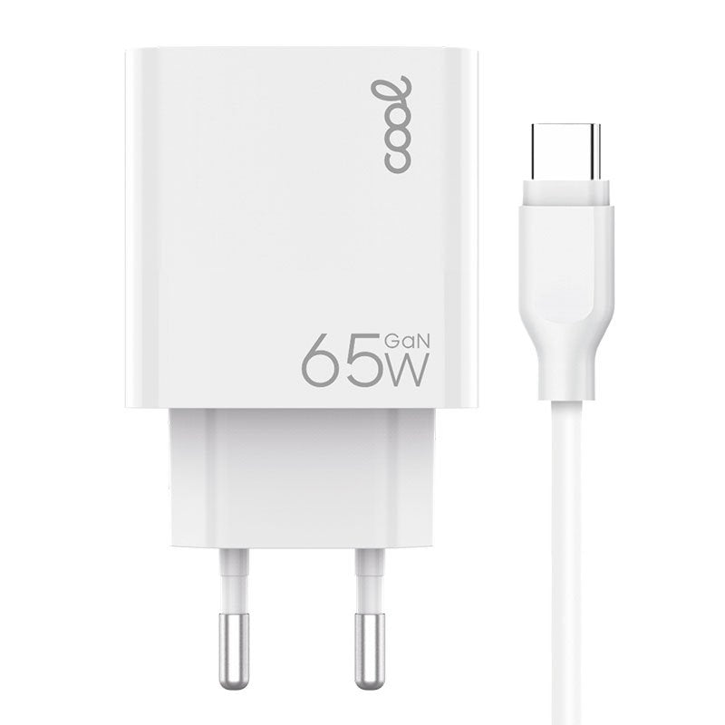 Carregador de rede duplo universal USB + PD Tipo-C + Cabo de carregamento COOL (GaN 65 W) Branco