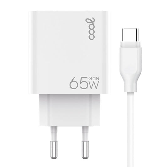 Carregador de rede duplo universal USB + PD Tipo-C + Cabo de carregamento COOL (GaN 65 W) Branco