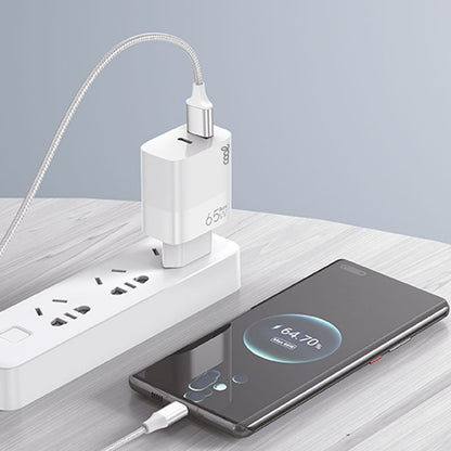 Carregador de rede duplo universal USB + PD Tipo-C + Cabo de carregamento COOL (GaN 65 W) Branco