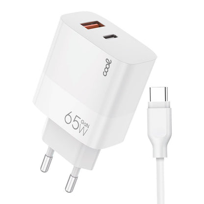 Carregador de rede duplo universal USB + PD Tipo-C + Cabo de carregamento COOL (GaN 65 W) Branco