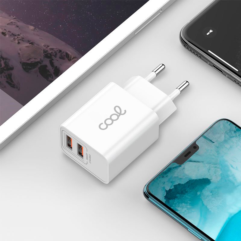 Carregador de Rede para iPhone COOL 2 x USB + Cabo Lightning 1,2 m (2,4 Amp)